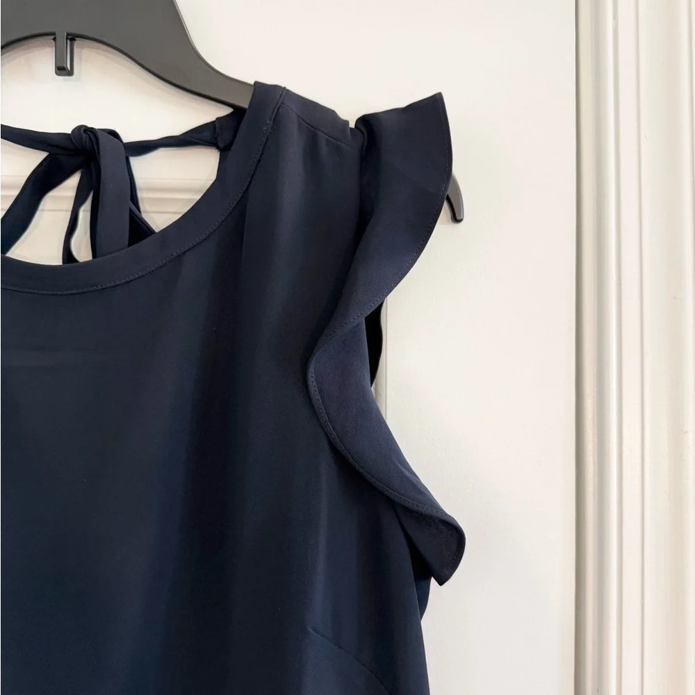 Loft Ruffle Sleeve Navy Shift Dress Size 10 - Picture 3 of 9